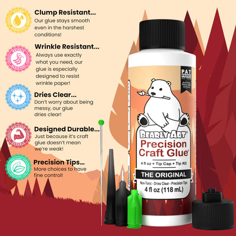 Pro Grade Precision Craft Glue With Tip Kit Included Dries Clear Metal Tip Wrinkle Resistant Flexible And Crack Resistant Strong Hold Adhesive For Arts And Crafts Made In USA with multiple precision tips