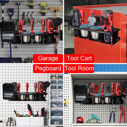Magnetic Power Tool Organizer Rack For Cordless Drills And Screwdrivers With 4 Stainless Steel Cups Heavy Duty Metal Storage Rack