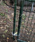 Heavy Duty T-Post Gate Hinge Pins For Farm Gate Garden Gate And Backyard Gates, Steel Silver Finish, fence and ground visible
