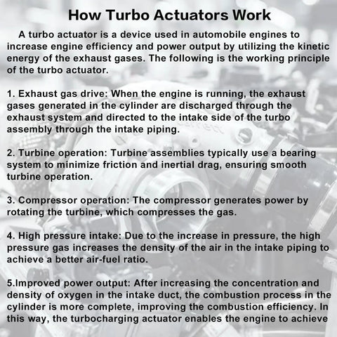Turbo wastegate vacuum actuator infographic showing how turbo actuators work in automotive engines.