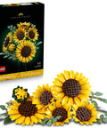 Botanical Sunflower Bouquet Building Kit For Adults 18 Plus DIY Floral Decor Craft For Home Office Bedroom Six Sunflowers In Various Stages Cool Gift For Birthdays Housewarming And Trendy Displays. 686-piece LEGO set box and built sunflower bouquet