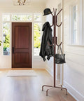 Standing Coat And Hat Rack With 12 Hooks Bronze Finish, Space Saving Organizer For Coats, Hats, Scarves, And Bags, Stable Four Leg Base Keeps Floor Safe And Tidy.