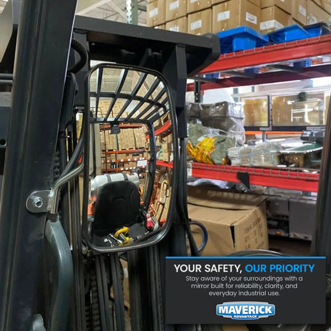 Hella Wide Angle Universal Forklift Mirrors With Heavy Duty Arms For Smooth Rear And Side View Killer Blind Spot Reduction Easy Warehouse Setup Pro Grade Safety Glass