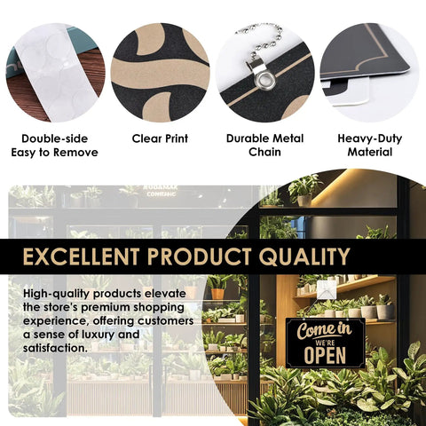 Open Closed Flip Sign Set For Window And Door Black Double Sided Open Closed Sign Reusable Store Hour Sign For Restaurant Bar Cafe Salon Retail Shop Indoor Use With Gold Accents showing build quality features