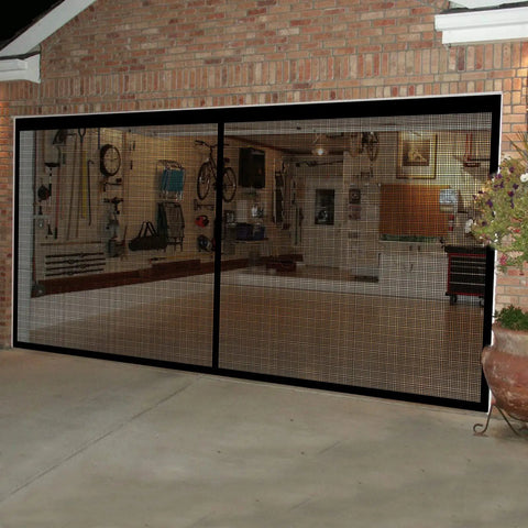 Two Car Garage Magnetic Screen Door 16 By 7 Feet No Hassle Hands Free Magnetic Closure Breathable Fiberglass Mesh installed