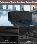 All Weather Outdoor Coffee Table Cover 48 Inch Rectangular, Heavy Duty Oxford Cloth With PU Coating on table in rain