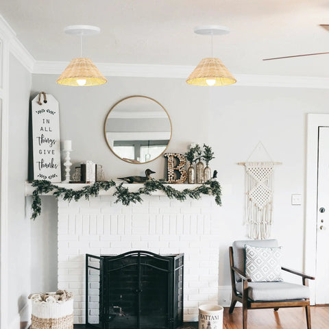 Kiven Instant Light Conversion Kit for 4/5/6inch Hole, 2-Light Glass Farmhouse Lighting in cozy living room setting.
