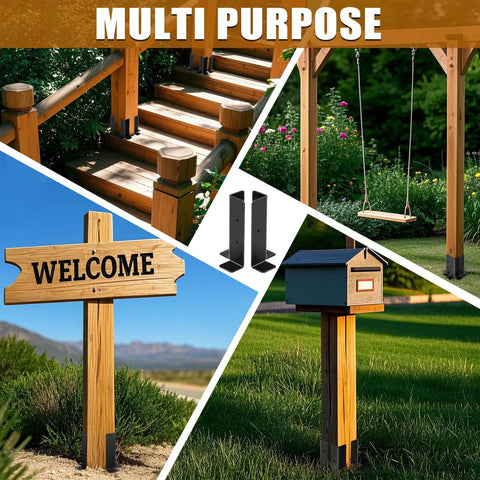Eight Pack Adjustable Post Anchor Brackets Heavy Duty Half Column Black Support Base for Multi-Purpose Wood Installations