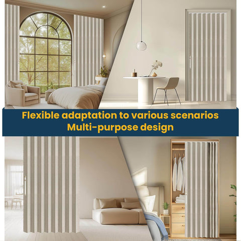 100 Percent Blackout Accordion Door Curtain For Sliding Glass Doors installed in bedroom and living room.