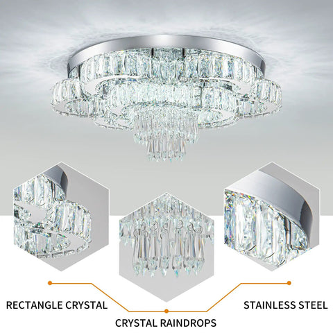 21 Inch Crystal LED Flush Mount Chandelier With K9 Crystals And Polished Stainless Steel Showstopper Glow for interiors