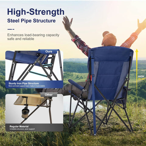 Big Folks Friendly Oversized Camping Chair Heavy Duty 500 Lb Capacity High Back Portable Collapsible Seat with cup holder