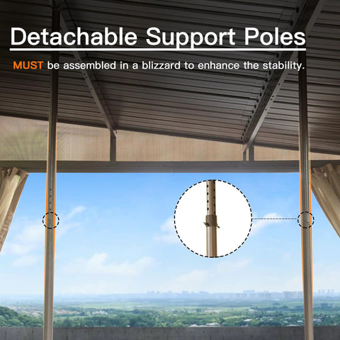 12x16 Ft Lean To Gazebo With Hardtop Roof For Patio And Backyard, Wall Mounted Outdoor Shelter with detachable support poles