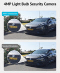 4MP Bulb Security Camera Wireless 360 Degree Panoramic 2K HD comparing 4MP and standard resolution on car license plate