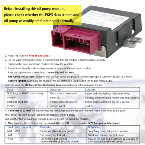 BMW Upgraded Fuel Pump Relay Control Module Plug And Play Replacement For X3 X4 X5 X6 228i 320i 328i 335i 335D 428i 435i 528i Direct Fit Hassle Free Install With Durable Construction Improves Fuel Delivery And Engine Start Reliability. black fuel pump relay module with magenta connector and printed install guide