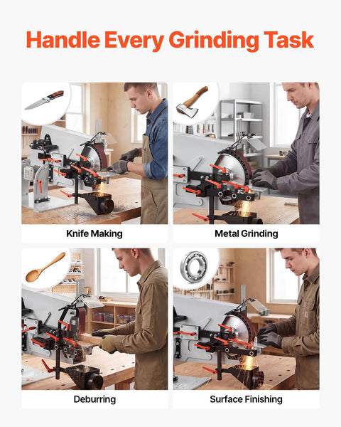 VEVOR 1500W Belt Grinder Sander With VFD Variable Speed Control 72X2 Inch Polisher Knife Making Machine in use for knife making.