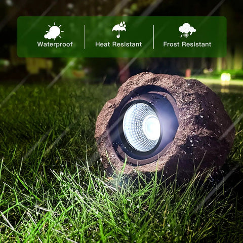 Solar Rock Lights Outdoor 2 Pack Lit Durable IP65 Waterproof Yard Pathway Lights With Auto On Off Function Weatherproof Decor
