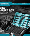Heavy Duty 3/8 Inch Drive Long Impact Hex Bit Socket Set Built Like A Tank With S2 Steel Insert And CRV Body Featuring Manganese Coating For Zero Slack And Daily Shop Hustle in blow molded box.