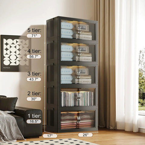 Collapsible Stackable Storage Bins 580 Qt With Door And Lid For Blanket And Pillow Organization in Bedroom