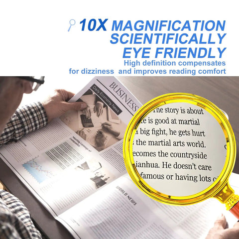 10x Handheld Magnifier For Reading And Hobby Science Projects Great For Kids And Seniors 80mm Plastic Frame With Gold Plated Finish