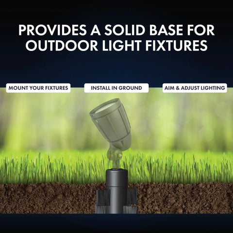 Heavy Duty 17 Inch Outdoor Landscape Lighting Mounting Post With ABS Ground Stake And Stabilizing Wings One Half Inch NPT Cap