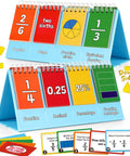 Double-sided Fraction Circles and Decimal Flip Chart Kit for Kids, featuring fractions, decimals, and percentages, with cards.