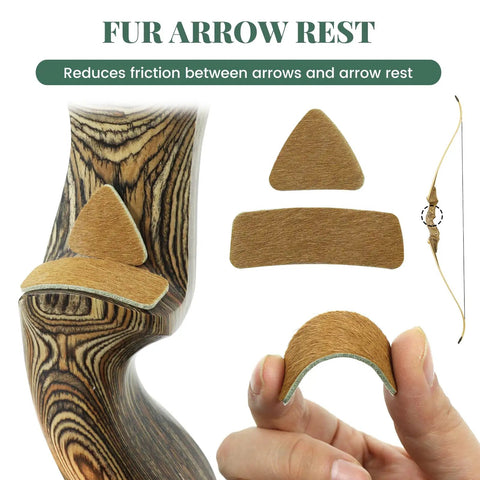 Bow String Silencers Kit With Rabbit Fur String Silencers And Leather Bow Limb Silencer Strip Arrow Rest shown with bow