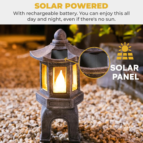 Solar Powered Pagoda Garden Statue With Flickering LED Lantern Outdoor Zen Decor With solar panel and rechargeable battery