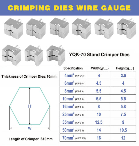 Crimping dies wire gauge chart for Beefy Hydraulic Battery Lug Crimping Tool Kit With 9 Die Sets For AWG 12 To 2/0
