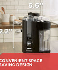 Compact Vertical Juicer For Fruits And Vegetables With Powerful 400 Watt Motor Stainless Steel Cutter And Strainer Dishwasher Safe, space-saving design shown on kitchen counter