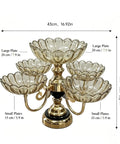 Smooth Spin Five Plate Amber Glass Serving Stand With Four Swivel Bowls And One Center Platter Gold Plated Bracket Black Crystal Details Quick Party Prep Head Turning Dessert Tray Decor with dimensions 43cm width, 28.5cm height