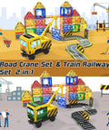 Magnetic Tiles Construction Set With Two Cranes STEM Building Blocks for Ages 3-7 Kid Friendly Rail Yard Rescue Scene