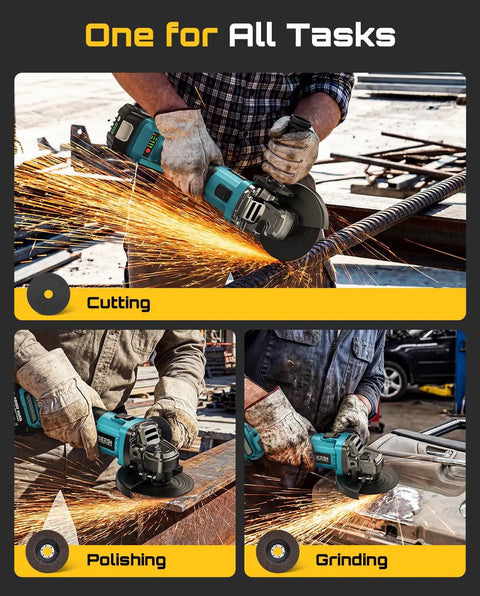 Cordless 4-1/2 Inch Angle Grinder With 21V Brushless Motor Dual 4.0Ah Batteries 10000 RPM For Metal Cutting Grinding Polishing