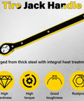 Labor Saving Car Jack Ratchet Wrench With Long Handle And 360 Degree Swivel Head shown with steel construction and features