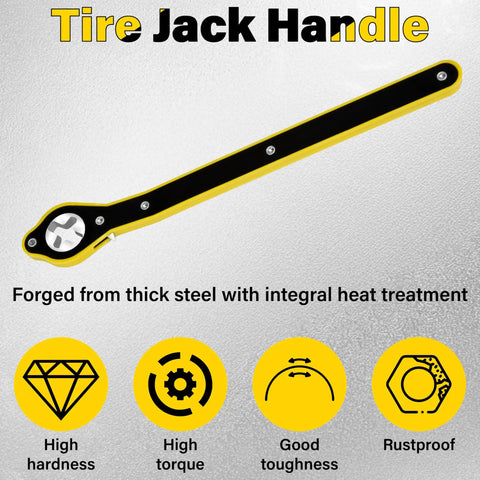 Labor Saving Car Jack Ratchet Wrench With Long Handle And 360 Degree Swivel Head shown with steel construction and features