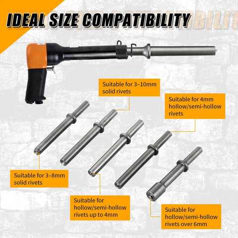 Heavy Duty Air Rivet Hammer Tools Kit 7 Piece Set With 6 Beefy Rivet Hammer Bits And Spring Pneumatic Riveting Chisel Kit