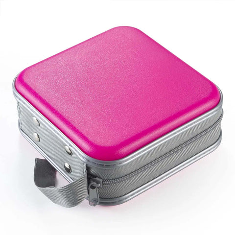 Solid Portable CD Case With 48 Capacity Disc Holder For Your Car Ride Or Home Hangout Easy DVD Storage Organizer in pink color.