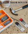 Hella Durable Heavy Duty Sliding Door Rollers And Silent Barn Door Caster Wheels With Vertical Support on a work surface with tools.