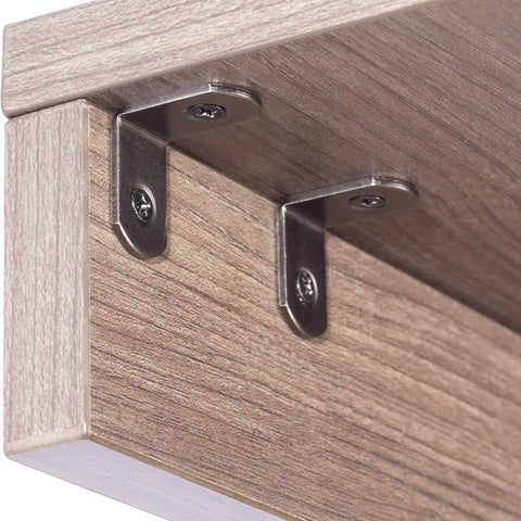 L Shaped Corner Bracket 1 Inch Right Angle Metal Support For Wood Shelves Cabinets Furniture Desks Drawers Pack Of 16 With Screws Gun Metal Black Finish installed under a wooden shelf