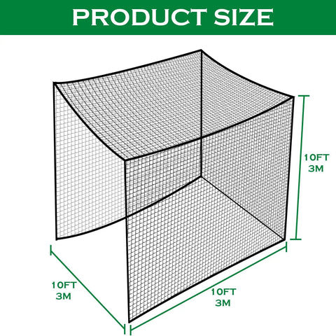 Backyard Baseball Batting Cage Netting 10x10x10 Ft Practice Net With 4 Carabiners And 2 Tie Ropes illustration