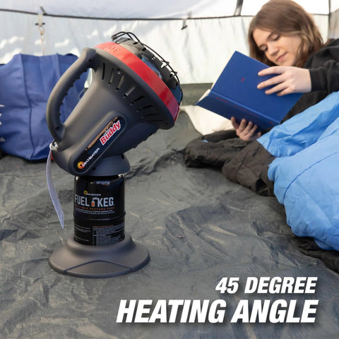 Little Buddy Portable Radiant Propane Heater With 3800 BTU Output in tent, heating area with quiet, odor-free operation