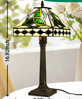 Irish Tiffany Style Table Lamp With Stained Glass Shade, Bronze Metal Base, E26 Bulb Holder, UL Listed, on table, close-up