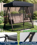 Mosquito Net Cover For 3 Seater Patio Swing With Waterproof Top, Zipper Door, And Fixing Straps, Black Bug Mesh Screen