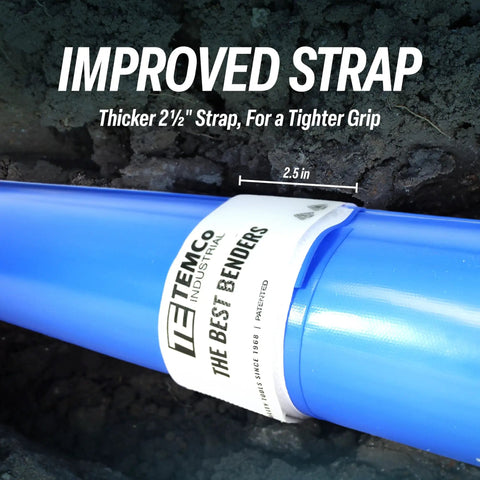 Temco Th4001 PVC Conduit Heat Blanket Bender showing improved 2.5-inch strap for better grip on heated pipes.