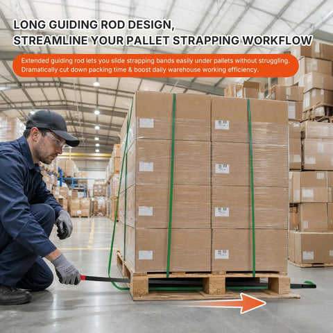 54 Inch Flexible Pallet Strap Feeder Stick For PE Guide Strapping, Quick Threading Tool With Extended Handle, Streamlines Packing, Reduces Bending, 2 Pack in warehouse pallet strapping use