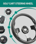 Heavy Duty Golf Cart Steering Wheel With Slick Non Slip Grip Fits Club Car EZGO And Yamaha Models showing sleek black PVC design.