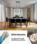 Farmhouse Dining Room Chandelier With Six Lights In Black Finish 39.4 Inch Hanging Kitchen Island Light Modern Metal Frame