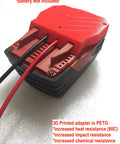 Red 10AWG battery dock adapter for 22V pack, marine-grade wires, 3D printed outdoor resistant construction.