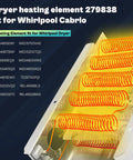 Dryer heating element replacement for Whirlpool Cabrio with heating coils and model numbers visible, including WED4815EW1.