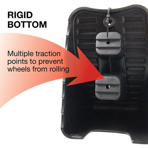 Close-up of Heavy Duty Wheel Chocks Set Pack Of 2 For Safe Vehicle Stabilization During Repairs, showing non-slip rubber construction.
