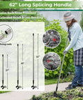 Person using 2 In 1 Heavy Duty Garden Hoe And Cultivator With 60 Inch Adjustable Handle on garden bed.